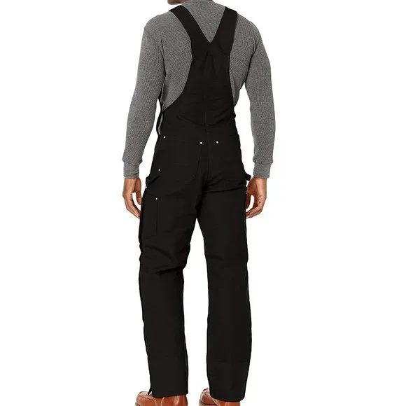 NWT Carhartt Men Quilt Lined Zip 2 Knee Bib Overalls Black $180 42x32 R03 CC082
